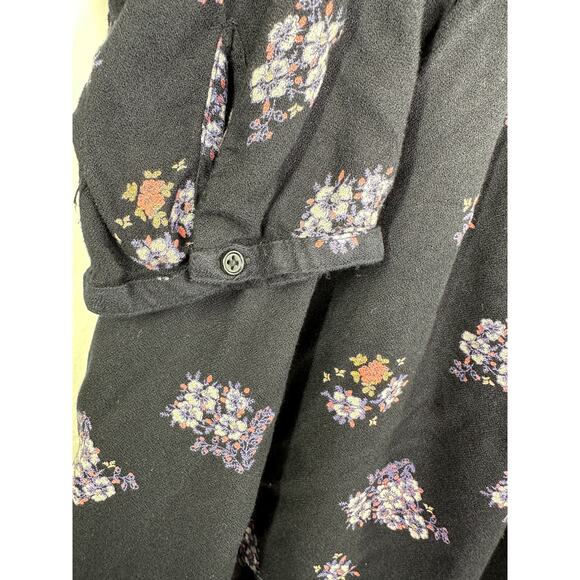 Old Navy Blue Floral Print Long Sleeve Embroidered Dress Women Medium Boho - Picture 5 of 10